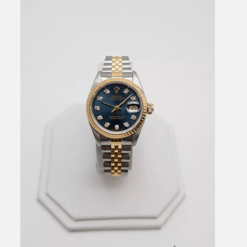 ROLEX LADIES BLUE FACE DIAMOND FACTORY 18K SS WATCH